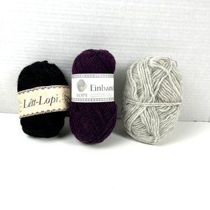 Lot Of 3 Lopi Icelandic Natural Wool Yarn Black/Gray & Purple